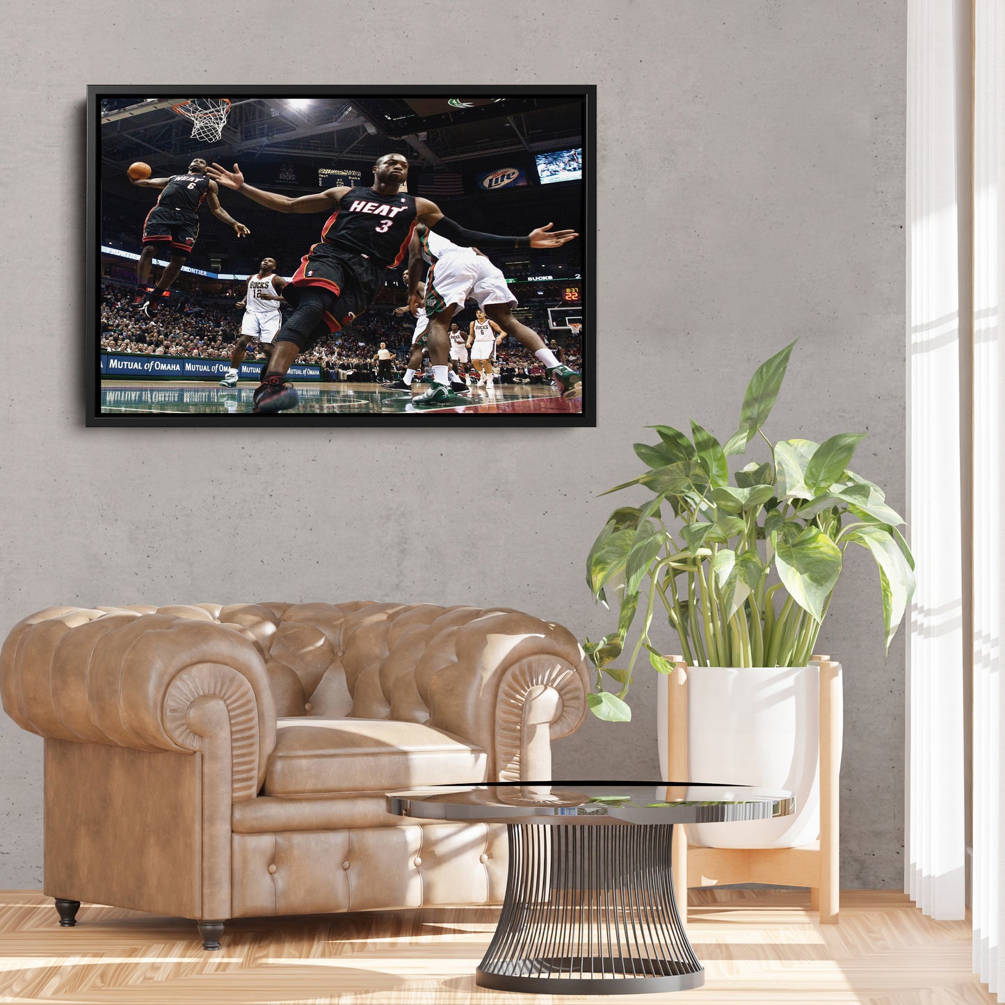 Dwayne Wade and LeBron James Dunk Canvas Wall Art – NBA Action Poster