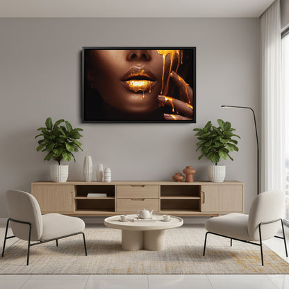 Dripping Gold Lips - Canvas Wall Art Decor