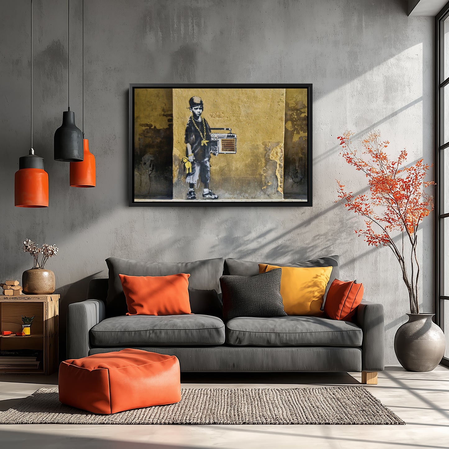 Banksy 'Children with Stereo' Canvas Print - Framed Wall