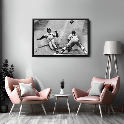 Willie Mays Sliding into Home Plate Canvas Art - MLB Baseball Wall Decor