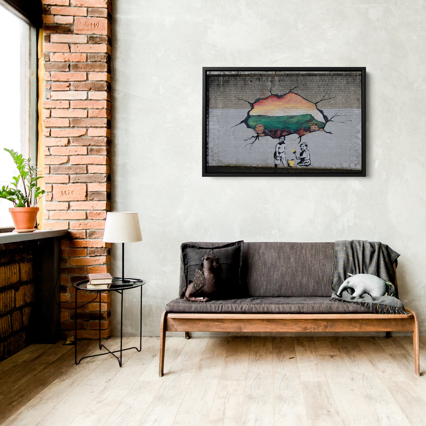 Banksy 'Graffiti Hole Wall' Canvas Print - Framed Wall Art