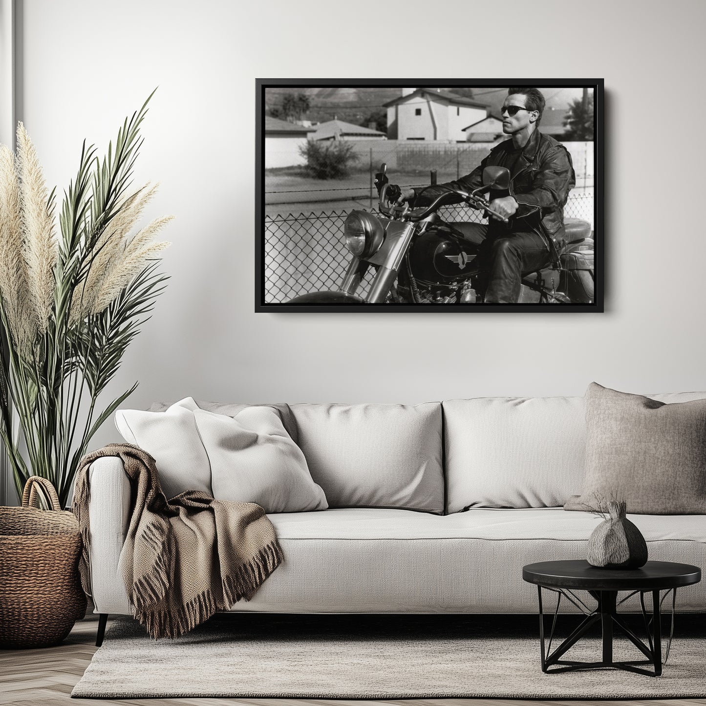 Arnold Schwarzenegger Terminator Movie Scene Canvas Print – Motorcycle Wall Art for Home & Office Decor