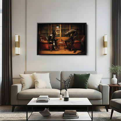 Alien vs Predator Playing Chess Wall Art - Canvas Print Home Decor