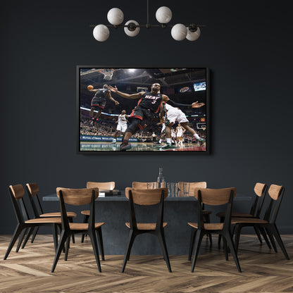 Dwayne Wade and LeBron James Dunk Canvas Wall Art – NBA Action Poster