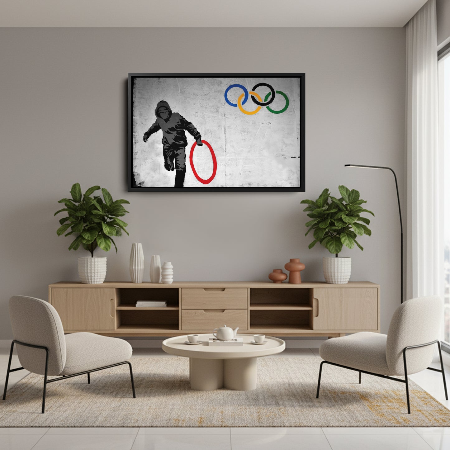 Banksy 'Olympic Ring' Canvas Print - Framed Wall Art