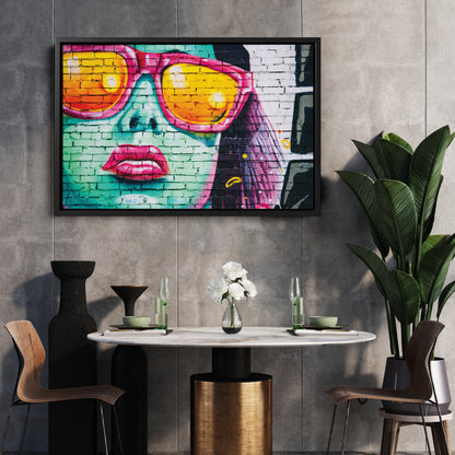 Banksy 'Cool Girl on Wall' Canvas Print - Framed Street Art