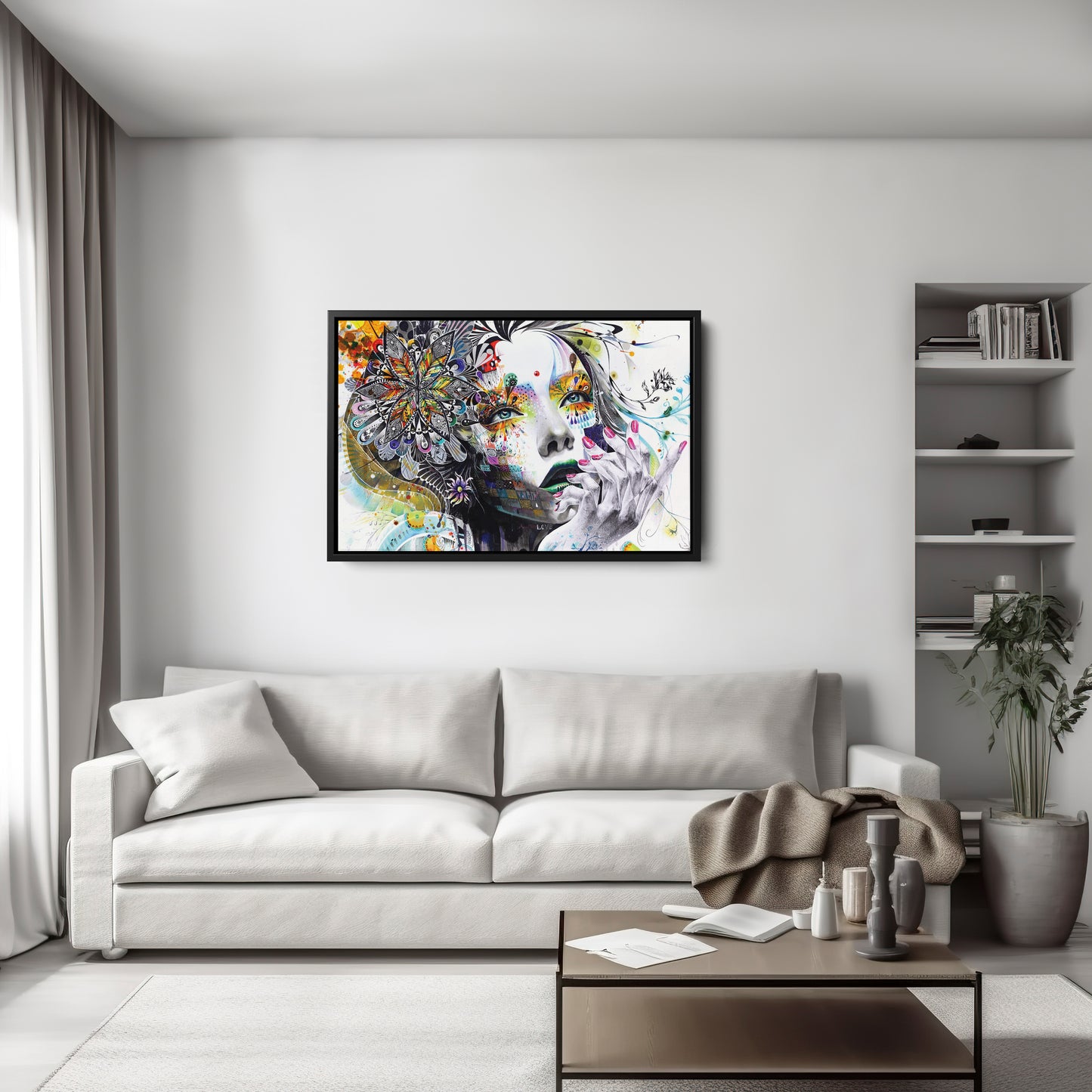 Abstract Painting of Girl with Flowers - Canvas Wall Art Decor