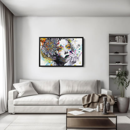 Abstract Painting of Girl with Flowers - Canvas Wall Art Decor