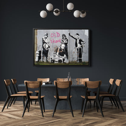 Banksy 'Old School' Canvas Print - Framed Wall Art