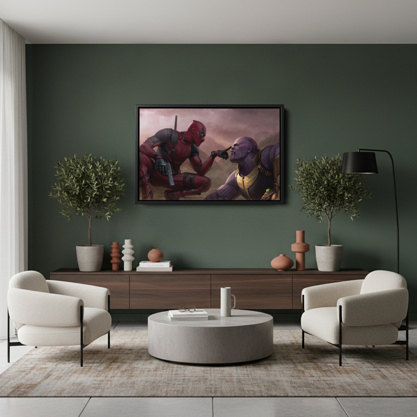 Funny Deadpool & Angry Thanos - Marvel Comics Canvas Wall Art Decor