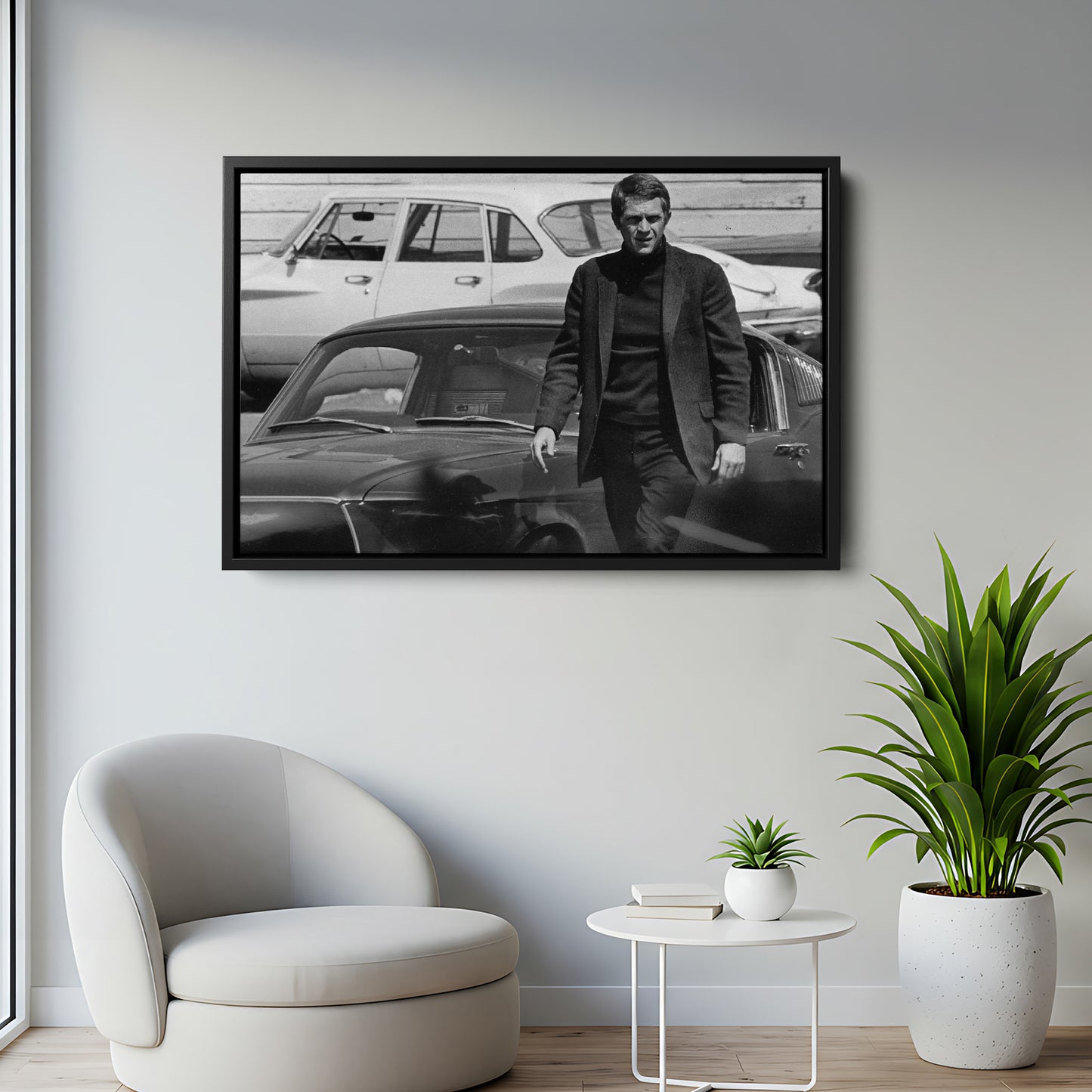 Steve McQueen Hollywood Icon Canvas Wall Art – Black and White Decor
