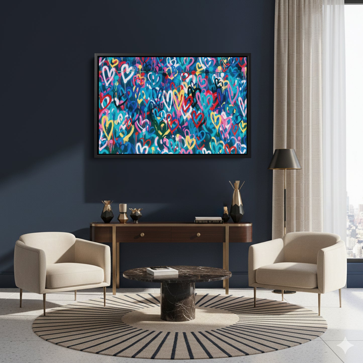 Banksy 'Love Hearts' Graffiti Canvas Print - Framed Wall Art