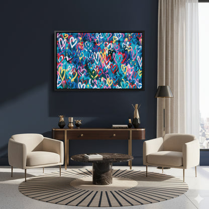 Banksy 'Love Hearts' Graffiti Canvas Print - Framed Wall Art