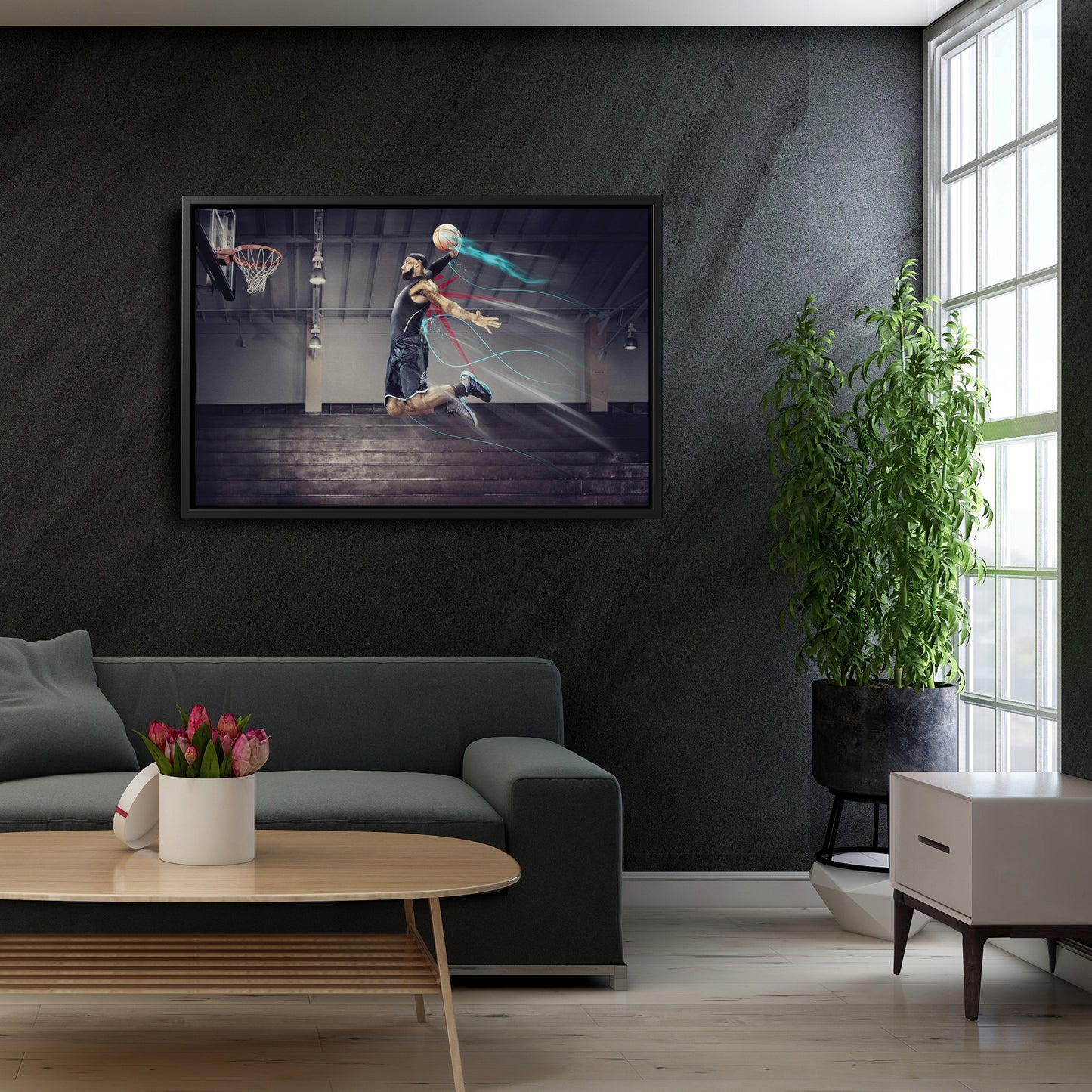 LeBron James Slum Dunk Art Effect Canvas Wall Art – Basketball Art Decor