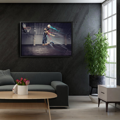 LeBron James Slum Dunk Art Effect Canvas Wall Art – Basketball Art Decor