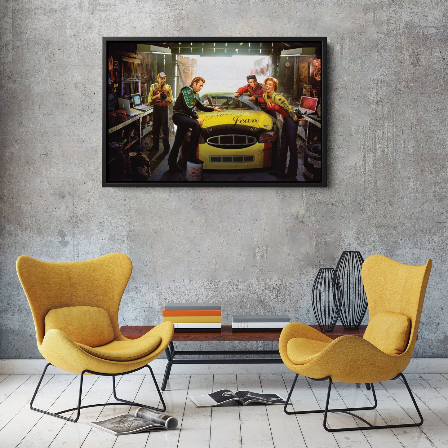 Marilyn Monroe, Elvis Presley & James Dean - Racing Car Canvas Wall Art Decor
