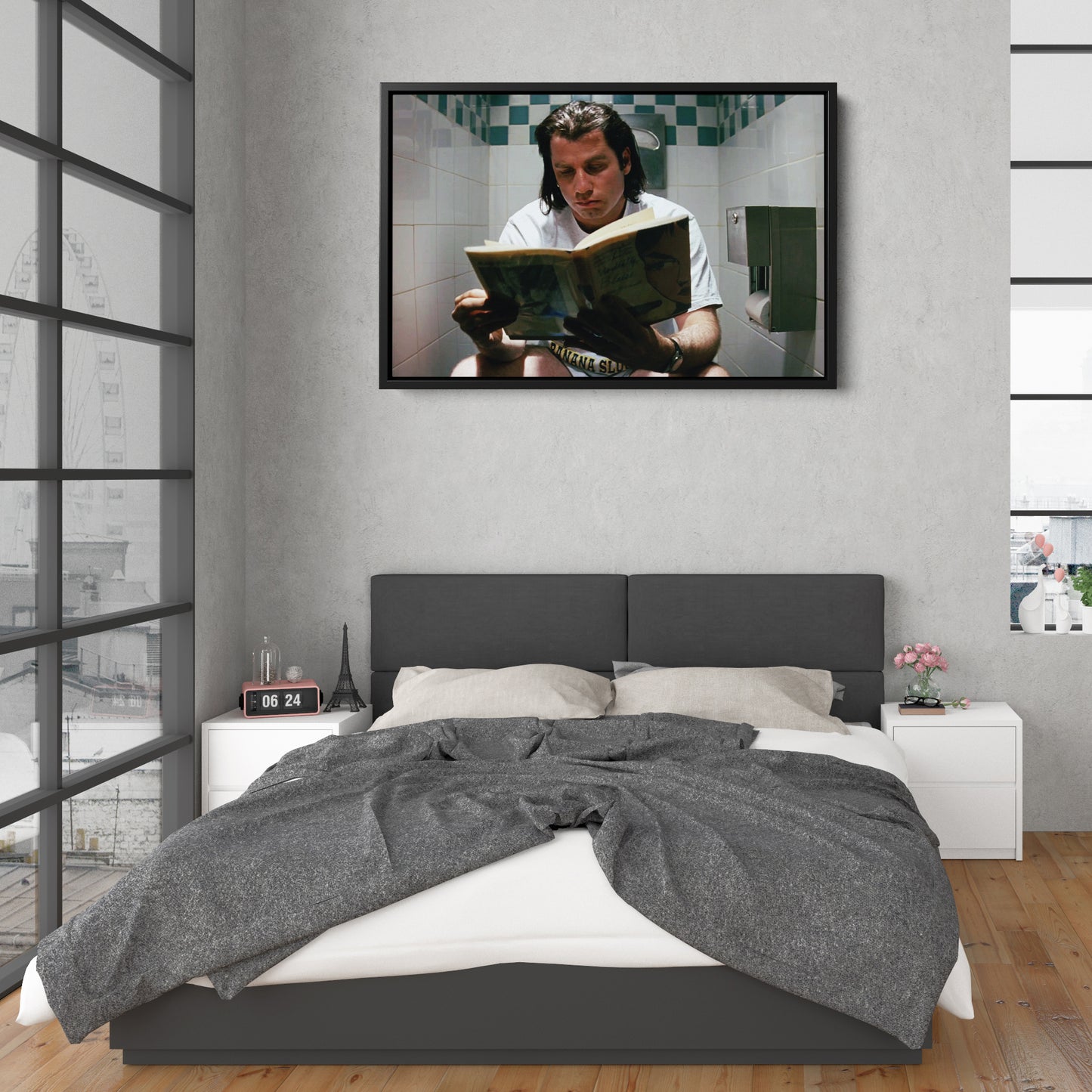 Pulp Fiction Book Reading Canvas Wall Art – Famous Movie Moment Decor