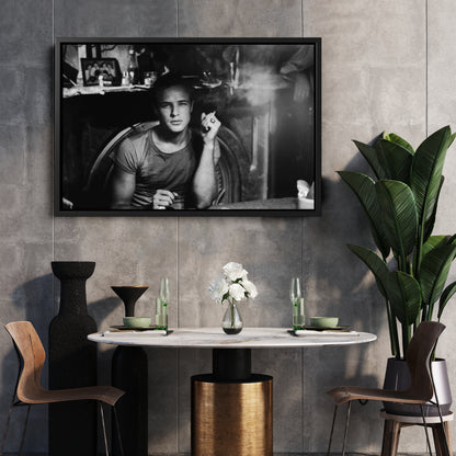 Marlon Brando Smoking Canvas Wall Art – Hollywood Legend Black and White