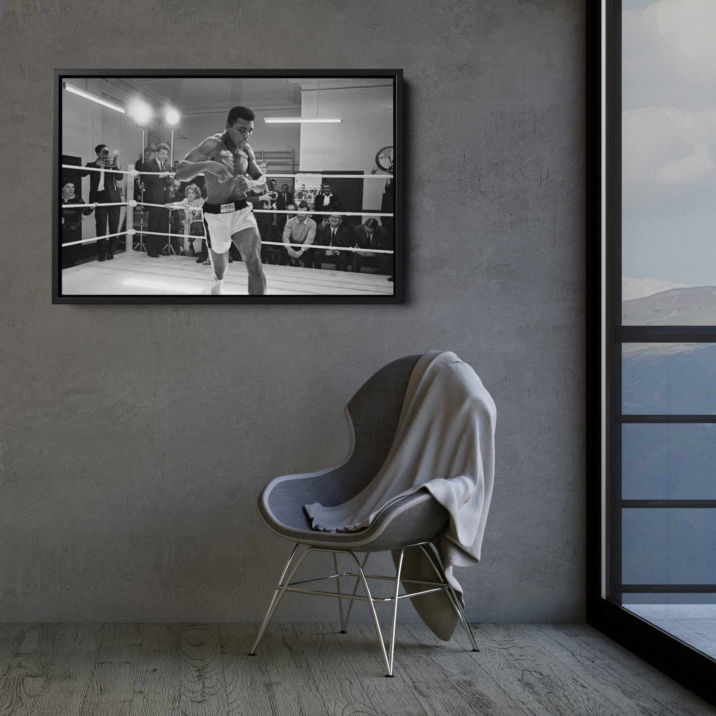 Muhammad Ali Training Canvas Art – Boxing Champion Black and White Decor