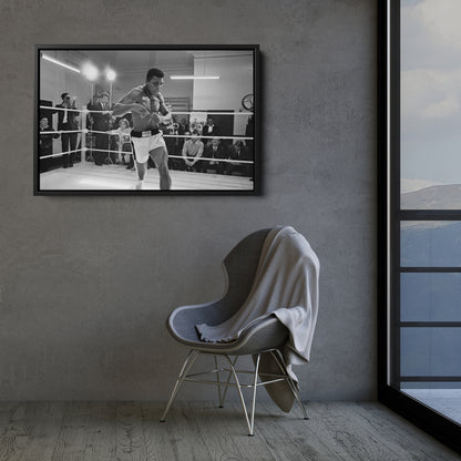 Muhammad Ali Training Canvas Art – Boxing Champion Black and White Decor