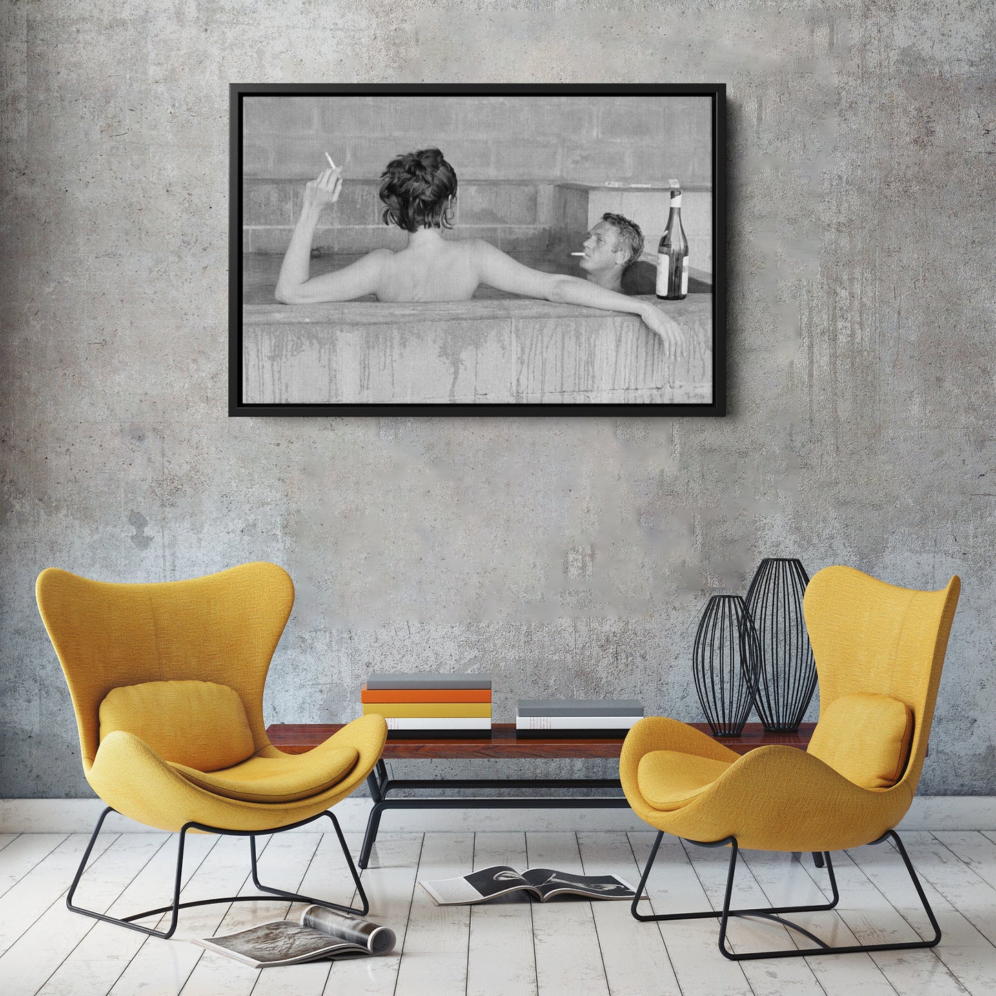 Steve McQueen with Wife Canvas Art – Hollywood Power Couple Decor