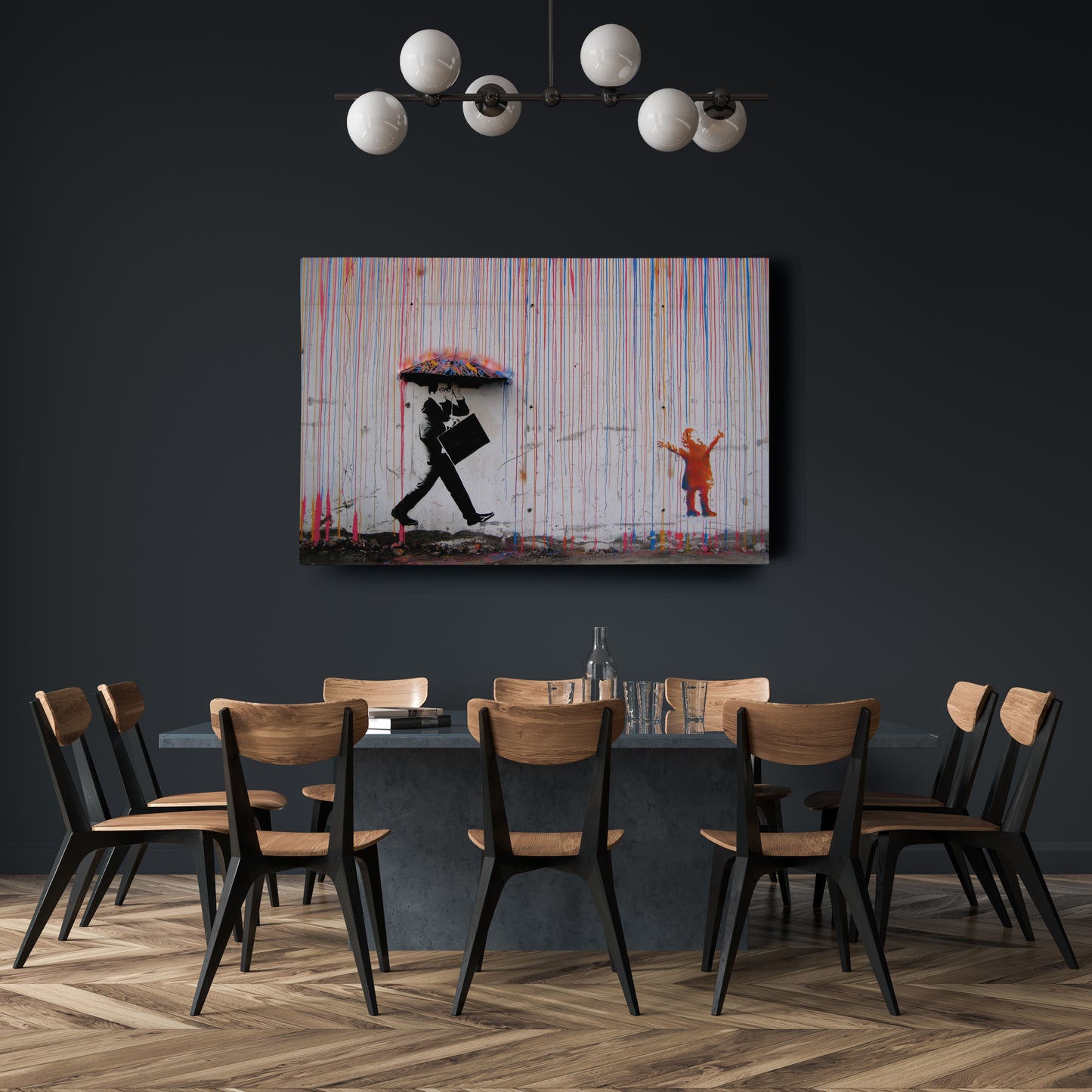 Banksy 'Raining Paint' Minimalist Canvas Print - Framed Wall Art