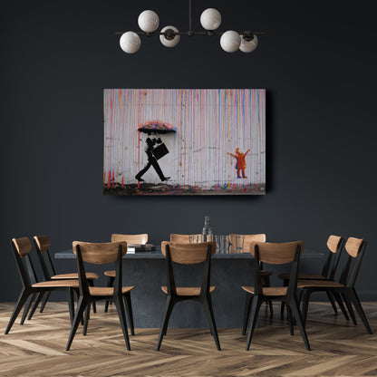 Banksy 'Raining Paint' Minimalist Canvas Print - Framed Wall Art