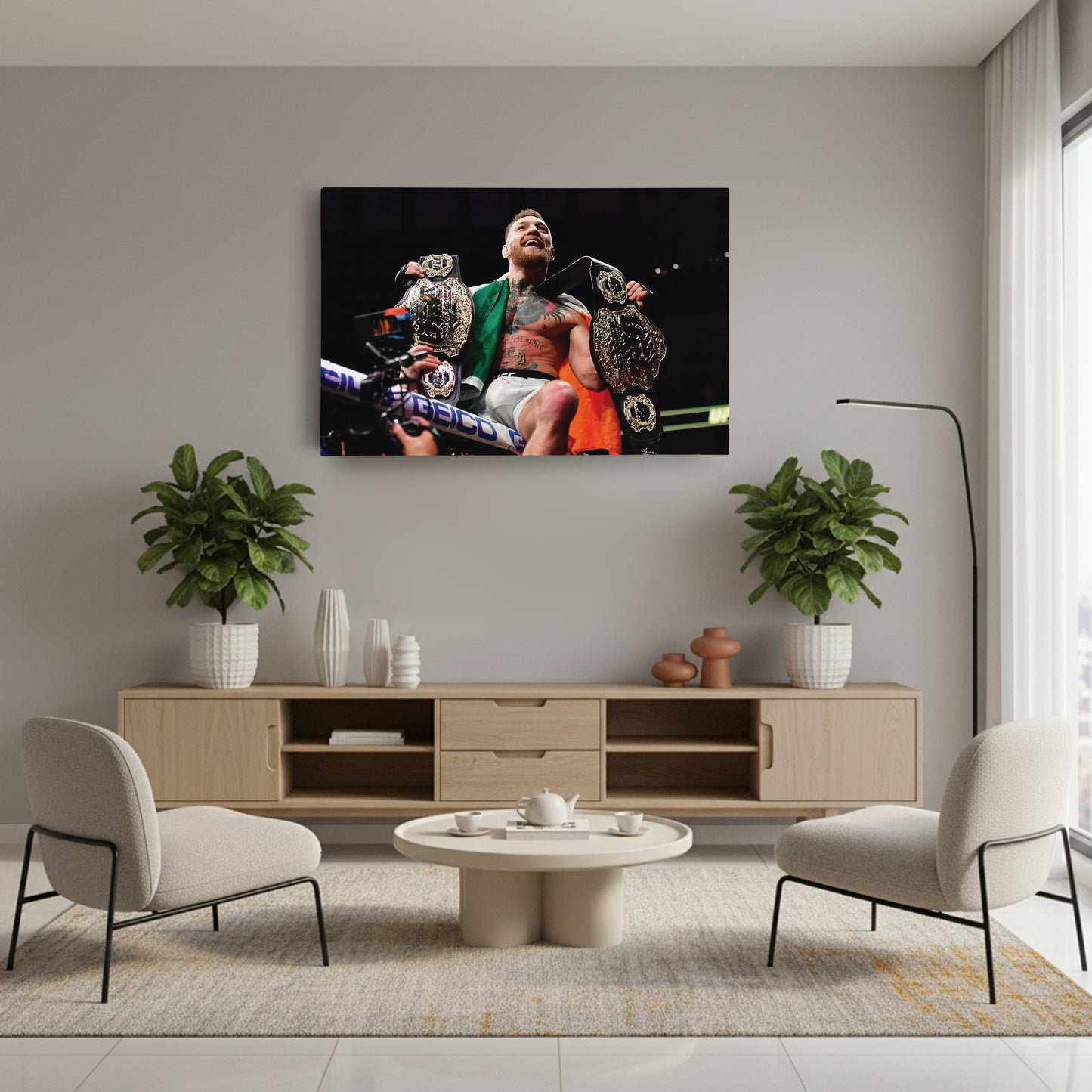 Conor McGregor Celebrating with Belts Canvas Wall Art Decor - UFC Victory Poster