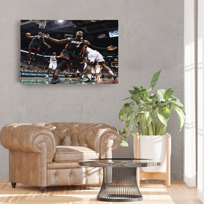 Dwayne Wade and LeBron James Dunk Canvas Wall Art – NBA Action Poster