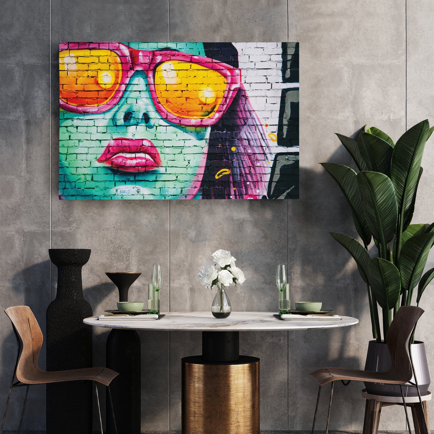 Banksy 'Cool Girl on Wall' Canvas Print - Framed Street Art