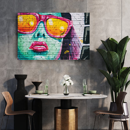 Banksy 'Cool Girl on Wall' Canvas Print - Framed Street Art