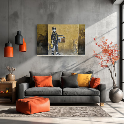 Banksy 'Children with Stereo' Canvas Print - Framed Wall