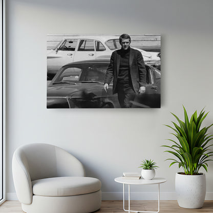 Steve McQueen Hollywood Icon Canvas Wall Art – Black and White Decor
