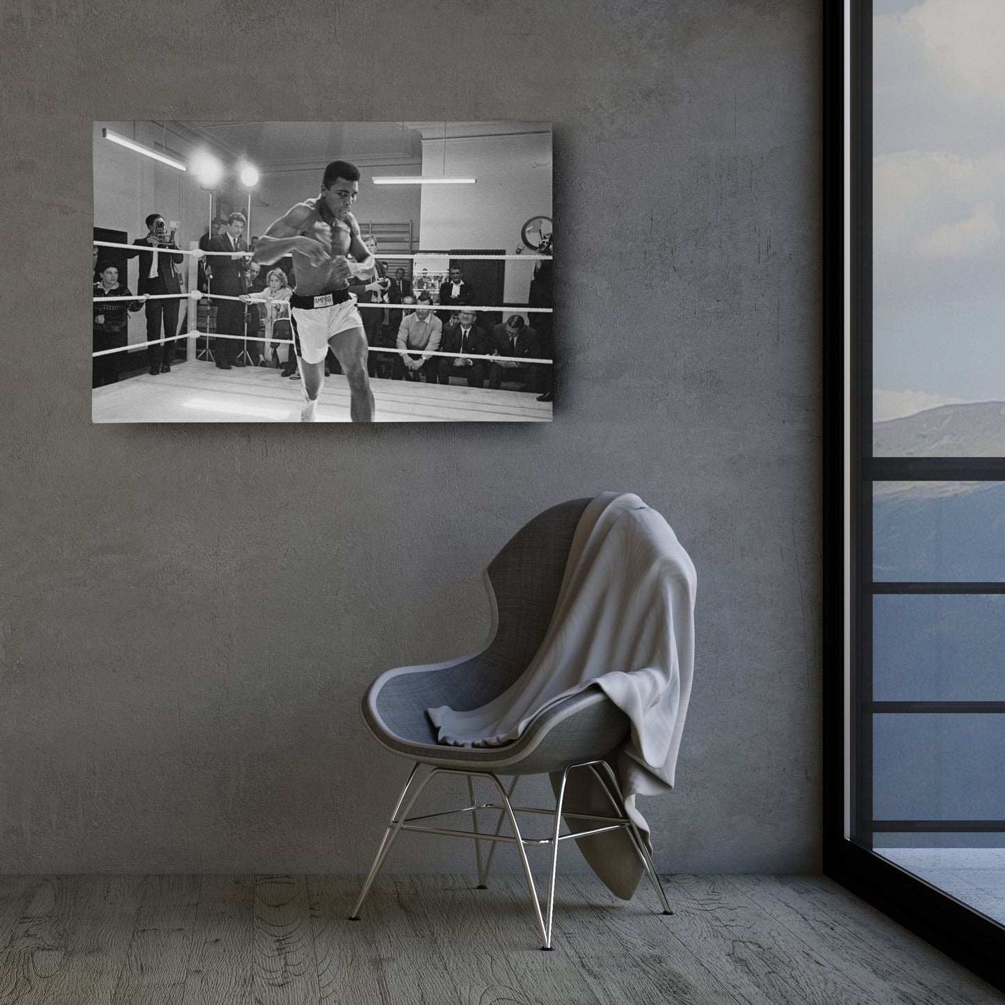 Muhammad Ali Training Canvas Art – Boxing Champion Black and White Decor