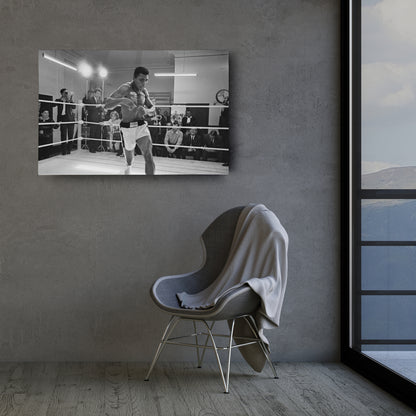 Muhammad Ali Training Canvas Art – Boxing Champion Black and White Decor