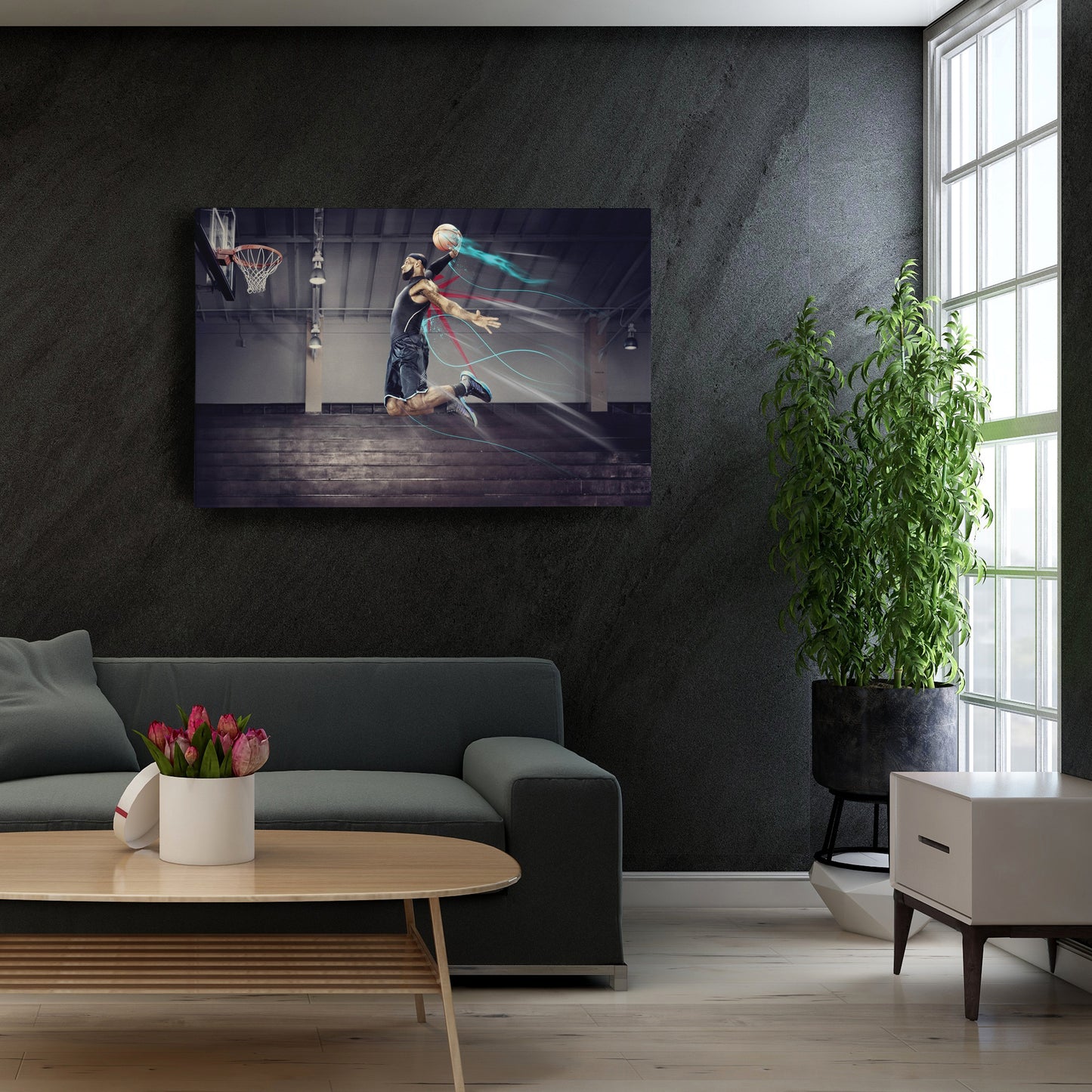 LeBron James Slum Dunk Art Effect Canvas Wall Art – Basketball Art Decor