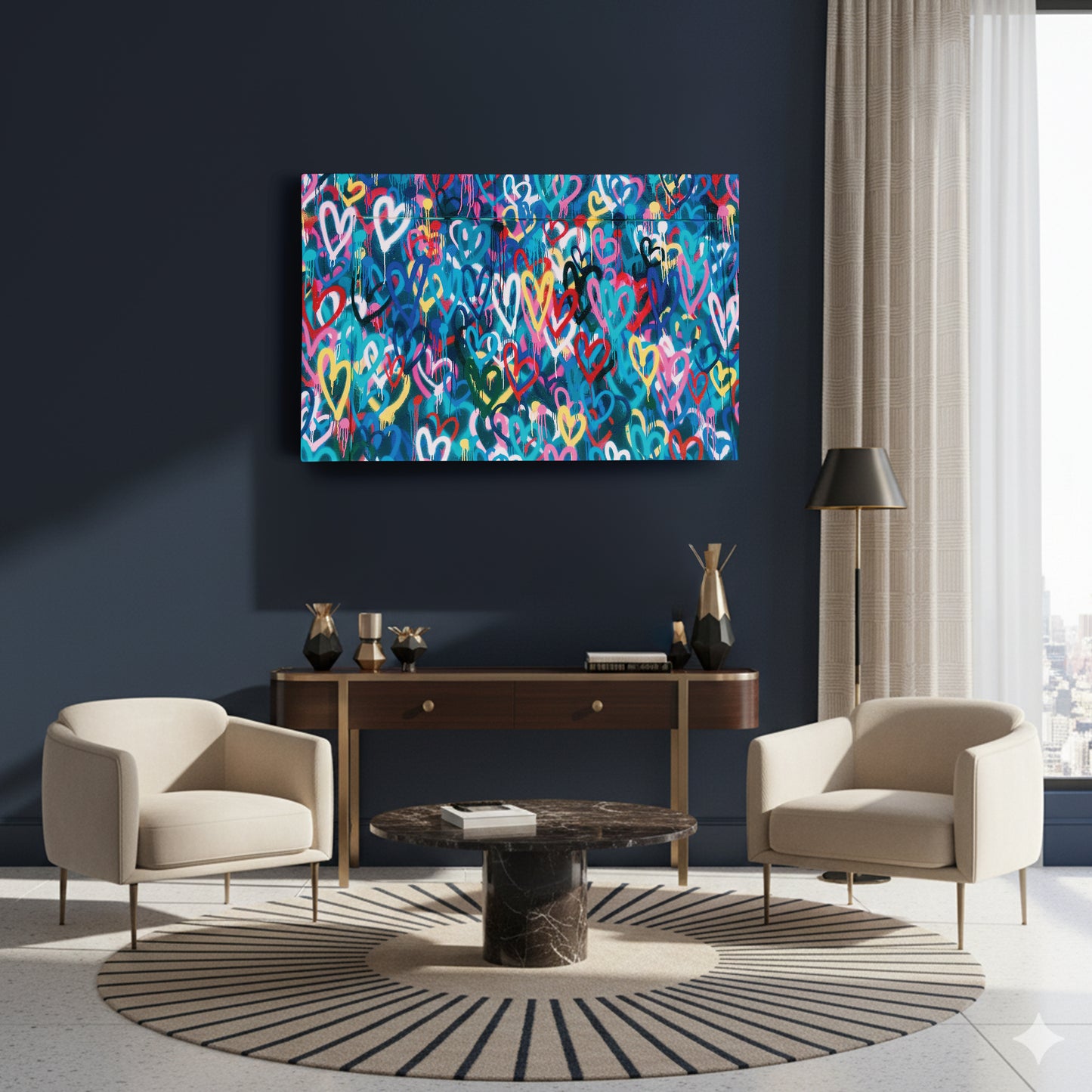 Banksy 'Love Hearts' Graffiti Canvas Print - Framed Wall Art