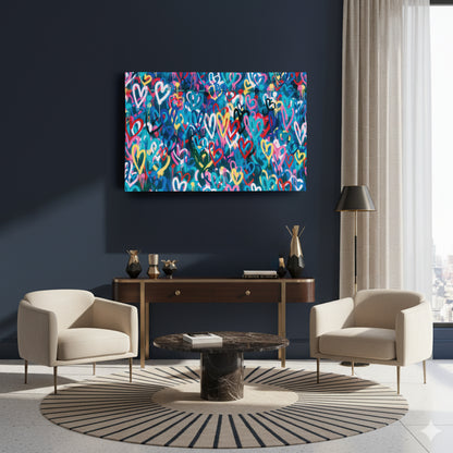 Banksy 'Love Hearts' Graffiti Canvas Print - Framed Wall Art