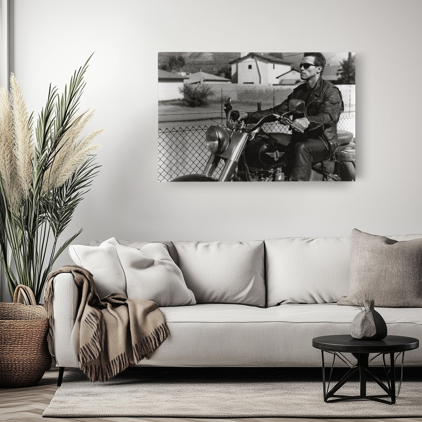 Arnold Schwarzenegger Terminator Movie Scene Canvas Print – Motorcycle Wall Art for Home & Office Decor