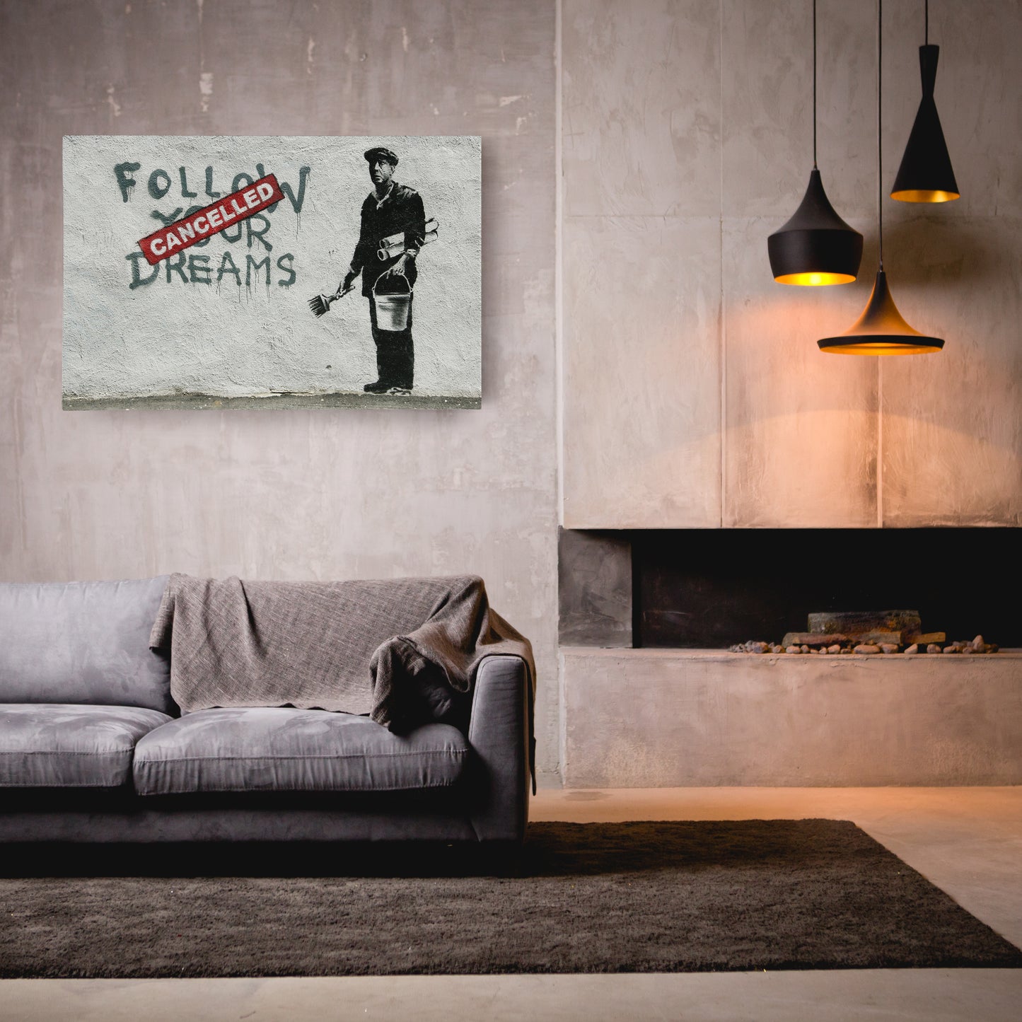 Banksy 'Follow Your Dreams Cancelled' Canvas Print - Framed Wall Art
