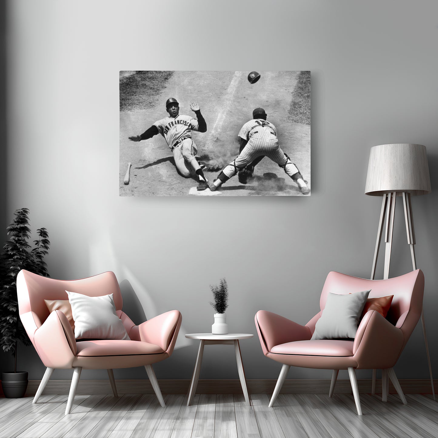 Willie Mays Sliding into Home Plate Canvas Art - MLB Baseball Wall Decor