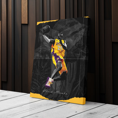 Kobe Bryant Basketball Black Background Canvas Wall Art – NBA Star Print