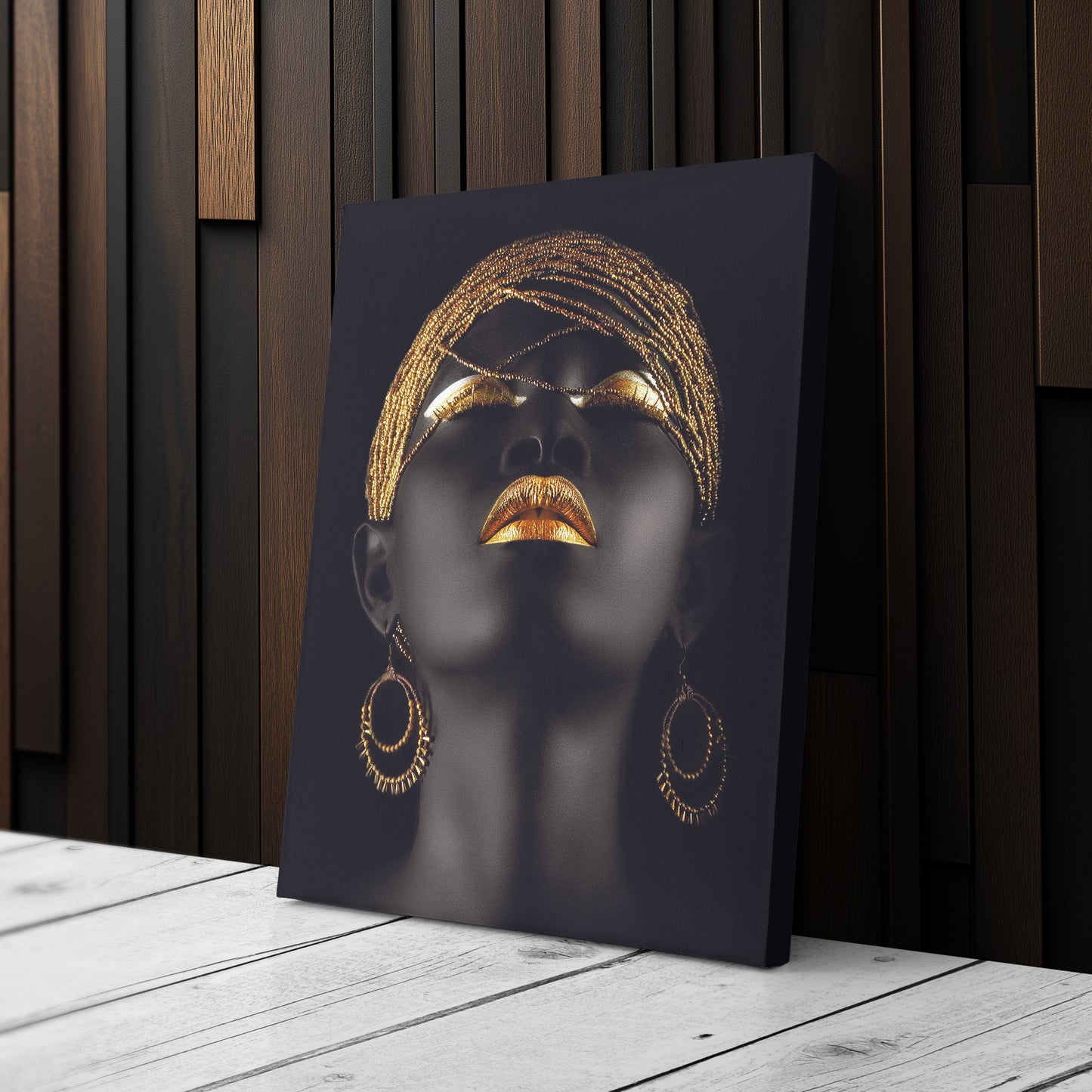 Beautiful African Woman with Golden Hair & Lips - Canvas Wall Art Decor