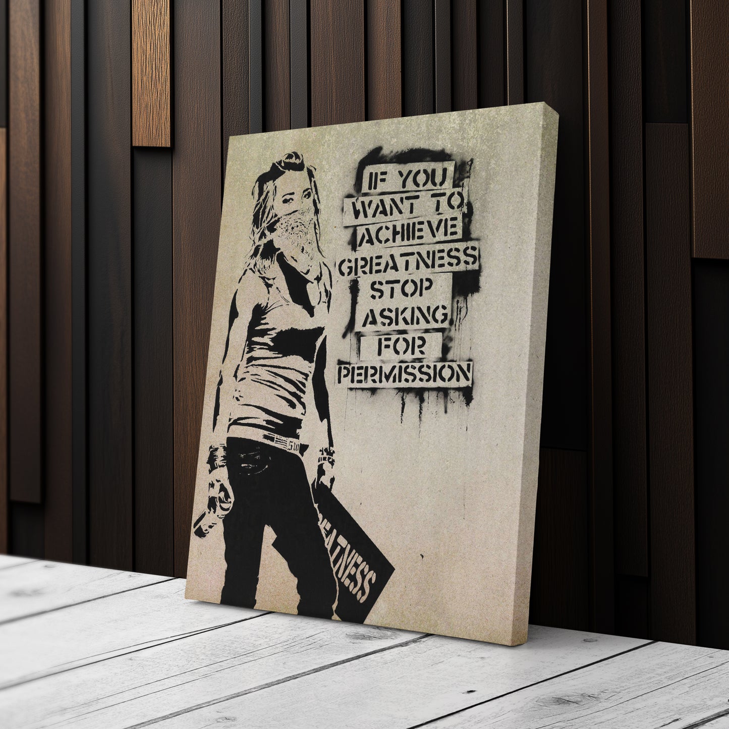 Banksy 'Girl with Quote' Canvas Print - Framed Wall Art