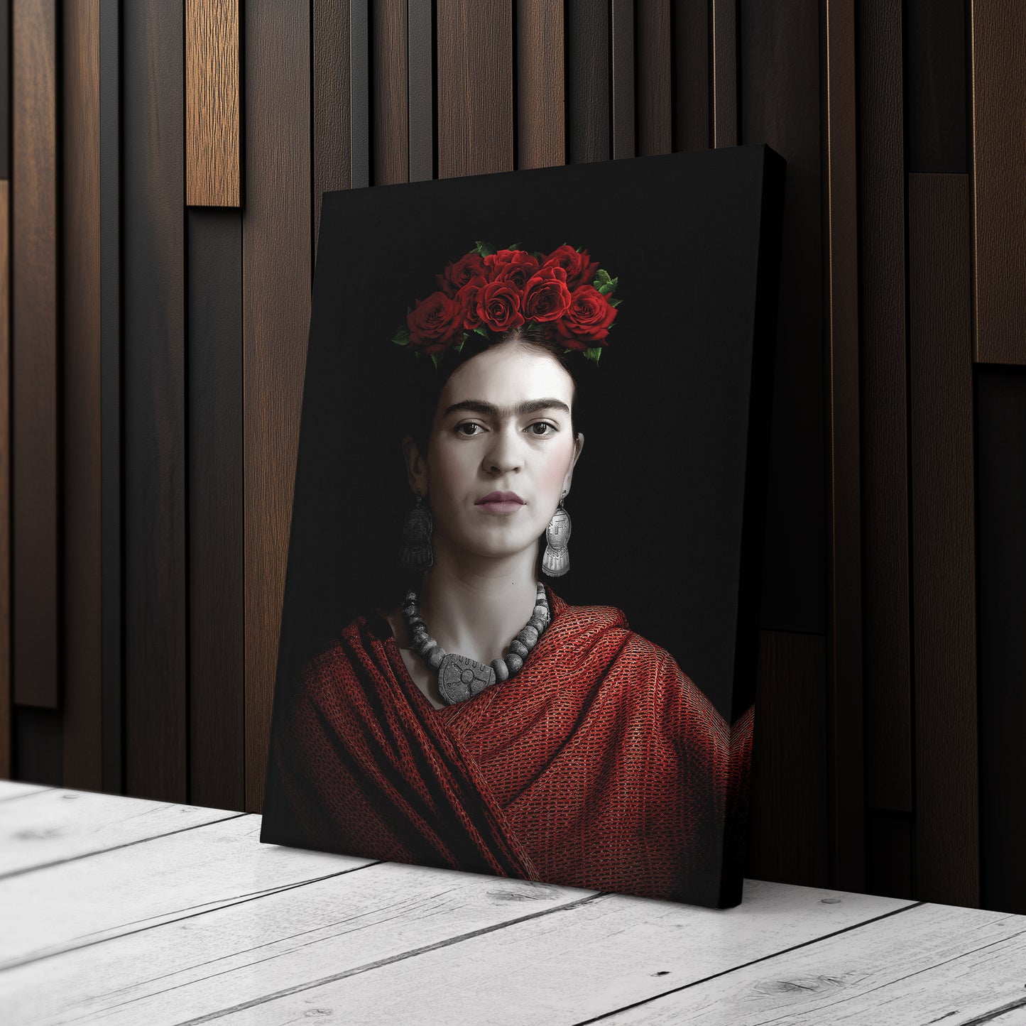 Frida Kahlo Beauty Flower Canvas Wall Art – Artistic Portrait Print