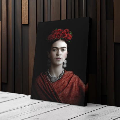 Frida Kahlo Beauty Flower Canvas Wall Art – Artistic Portrait Print