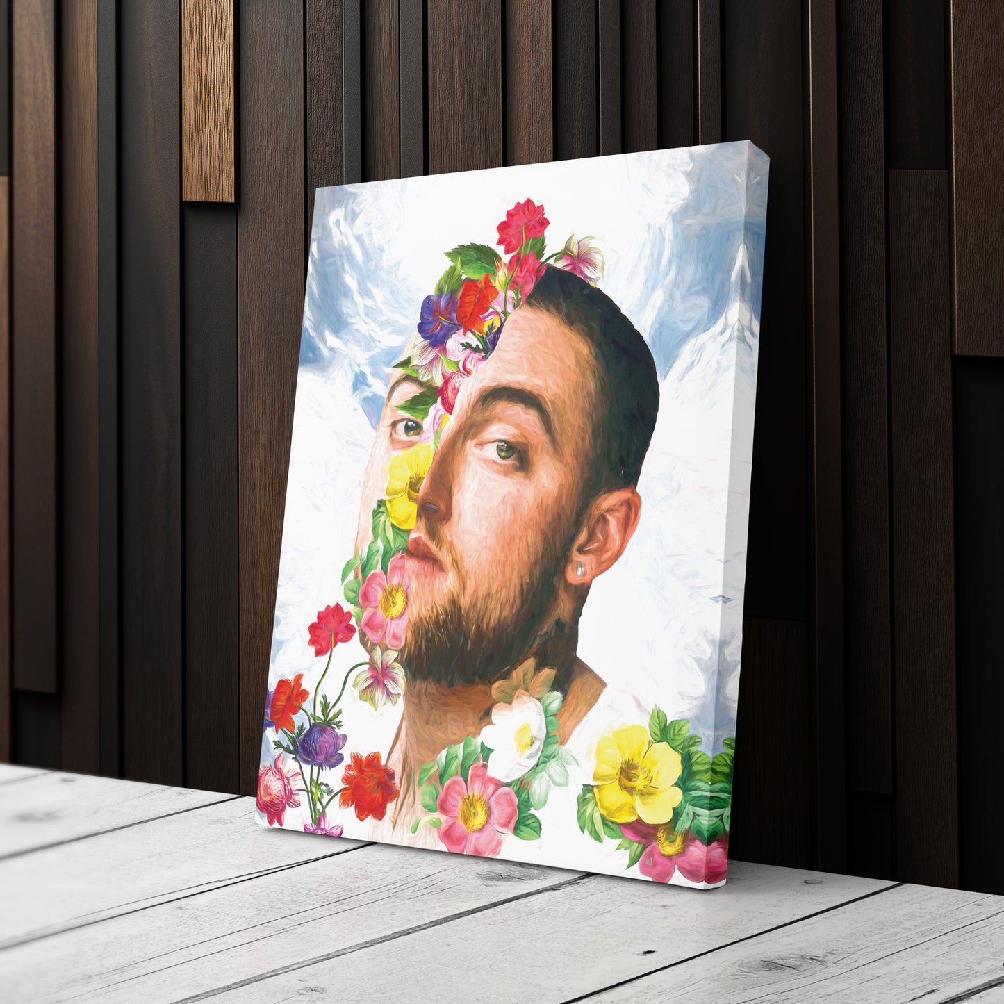 Mac Miller Floral Face Canvas Poster – Wall Art Framed Decor