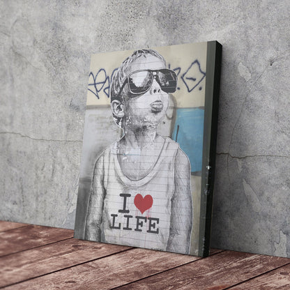 Banksy 'I Love Life' Canvas Print - Framed Wall Art