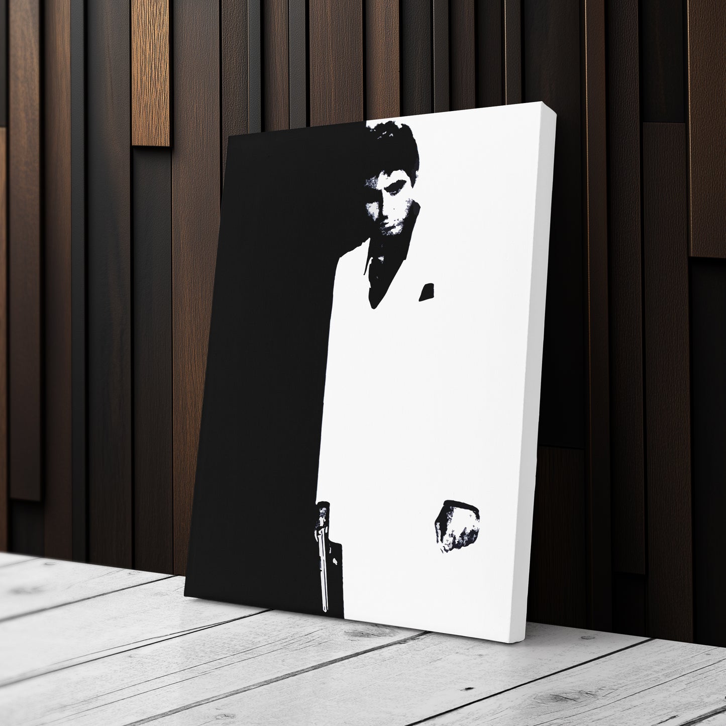 Scarface Al Pacino Black and White Canvas Art – Gangster Film Legend Decor