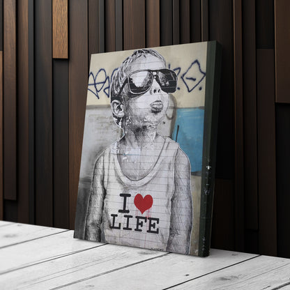 Banksy 'I Love Life' Canvas Print - Framed Wall Art